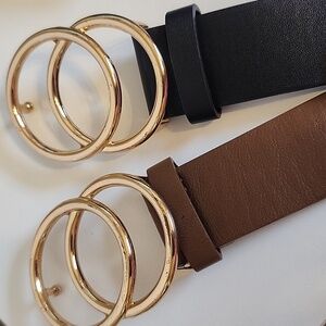 Set Of 2 Faux Leather Belts, 1 Black & 1 Brown, 39"